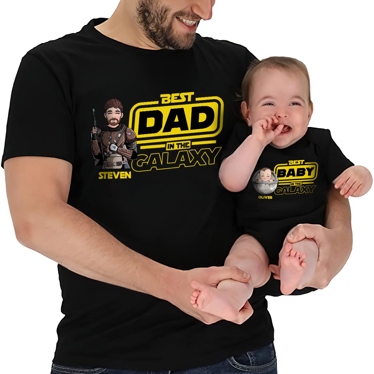 Best Dad In The Galaxy - Personalized Father T-shirt And Baby Onesie