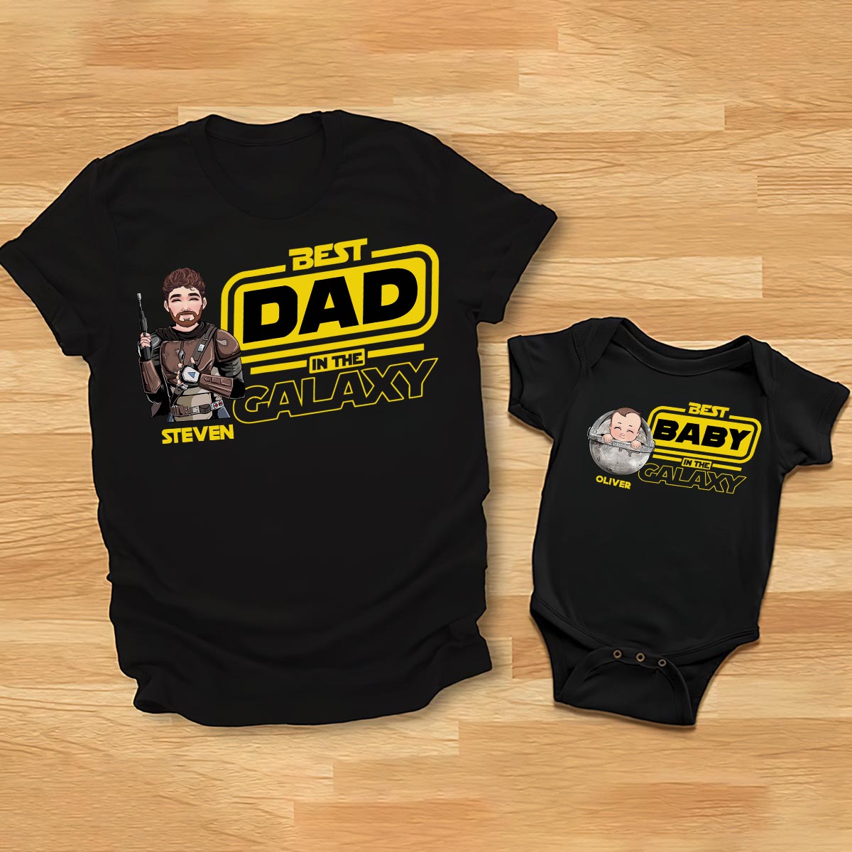 Best Dad In The Galaxy - Personalized Father T-shirt And Baby Onesie