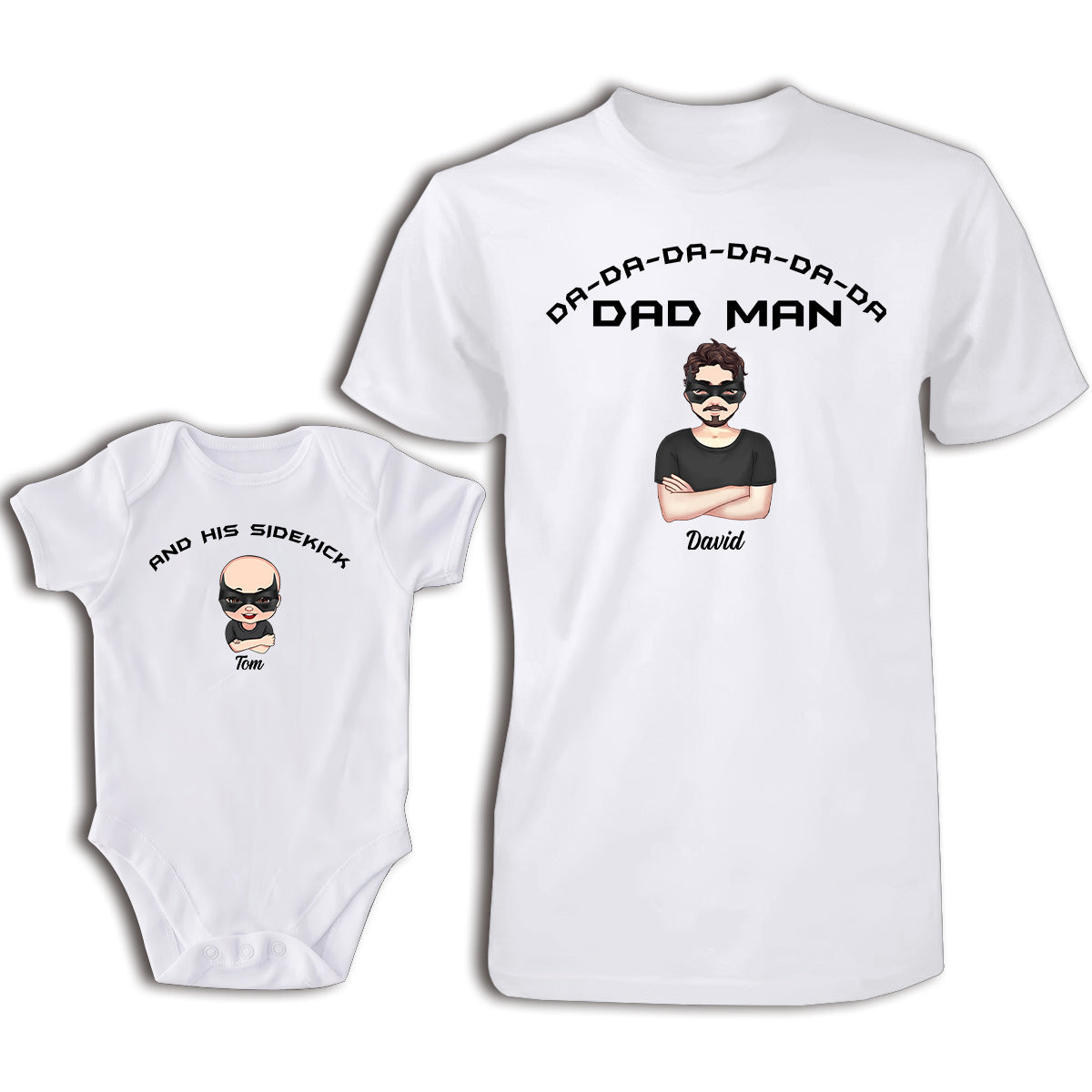 Dad Man Superhero Dad - Personalized Father T-shirt And Baby Onesie