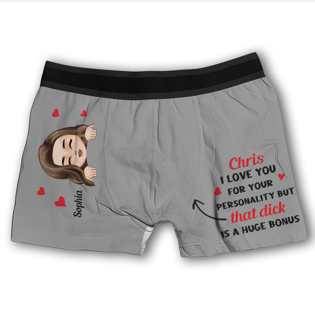I Love You For Your Personality - Personalized Couple Men's Boxer Briefs