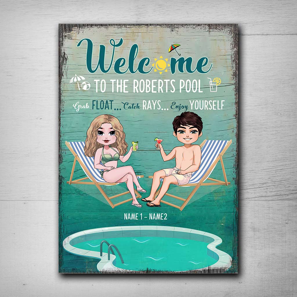 Welcome To Our Pool - Personalized Backyard Rectangle Metal Sign