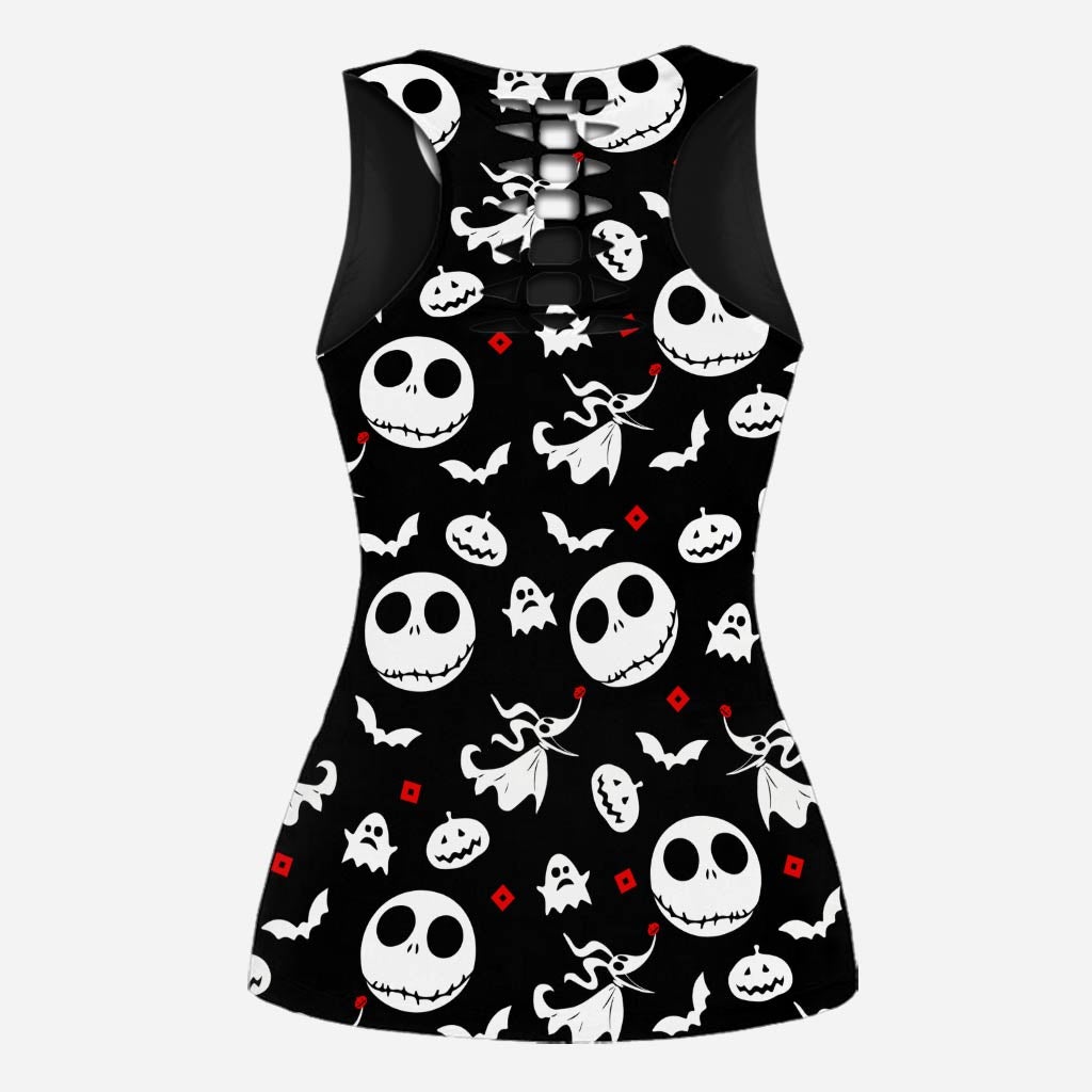 Purple Sugar Skull Nightmare Hollow Tank Top and Leggings