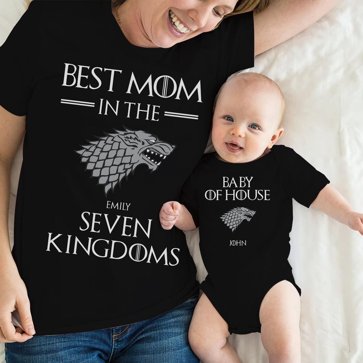 Best Dad In The Seven Kingdoms - Personalized Thrones Game T-shirt And Baby Onesie