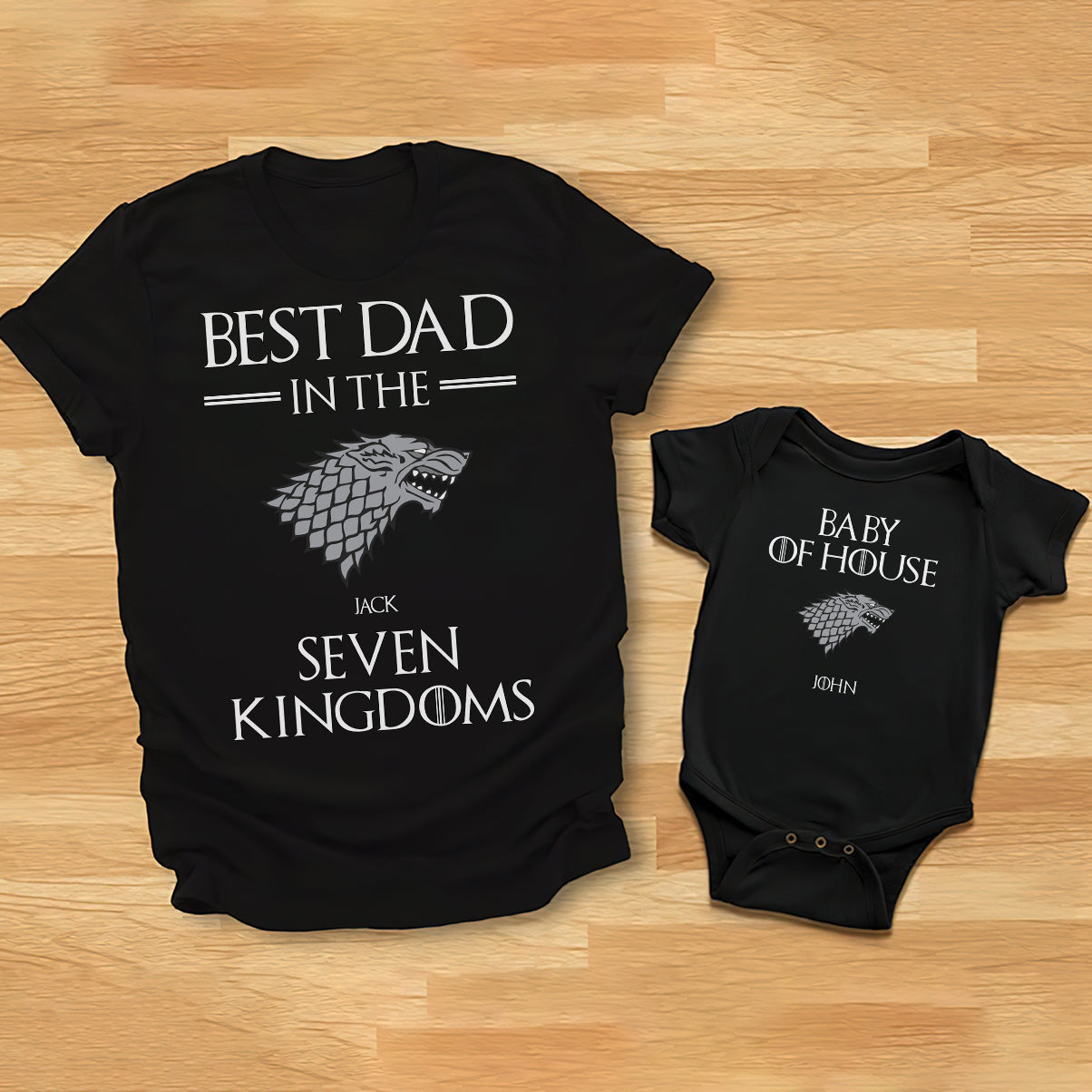 Best Dad In The Seven Kingdoms - Personalized Thrones Game T-shirt And Baby Onesie