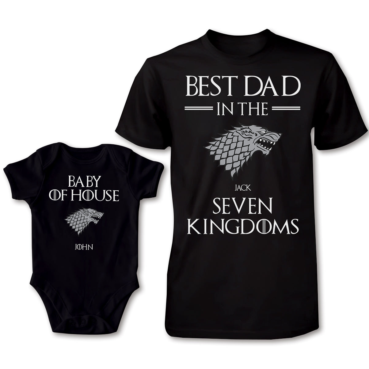 Best Dad In The Seven Kingdoms - Personalized Thrones Game T-shirt And Baby Onesie