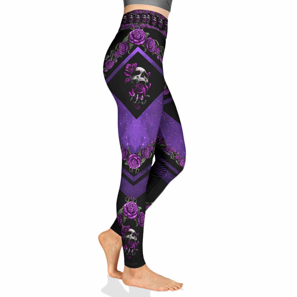 Love Skulls Purple Roses Leggings