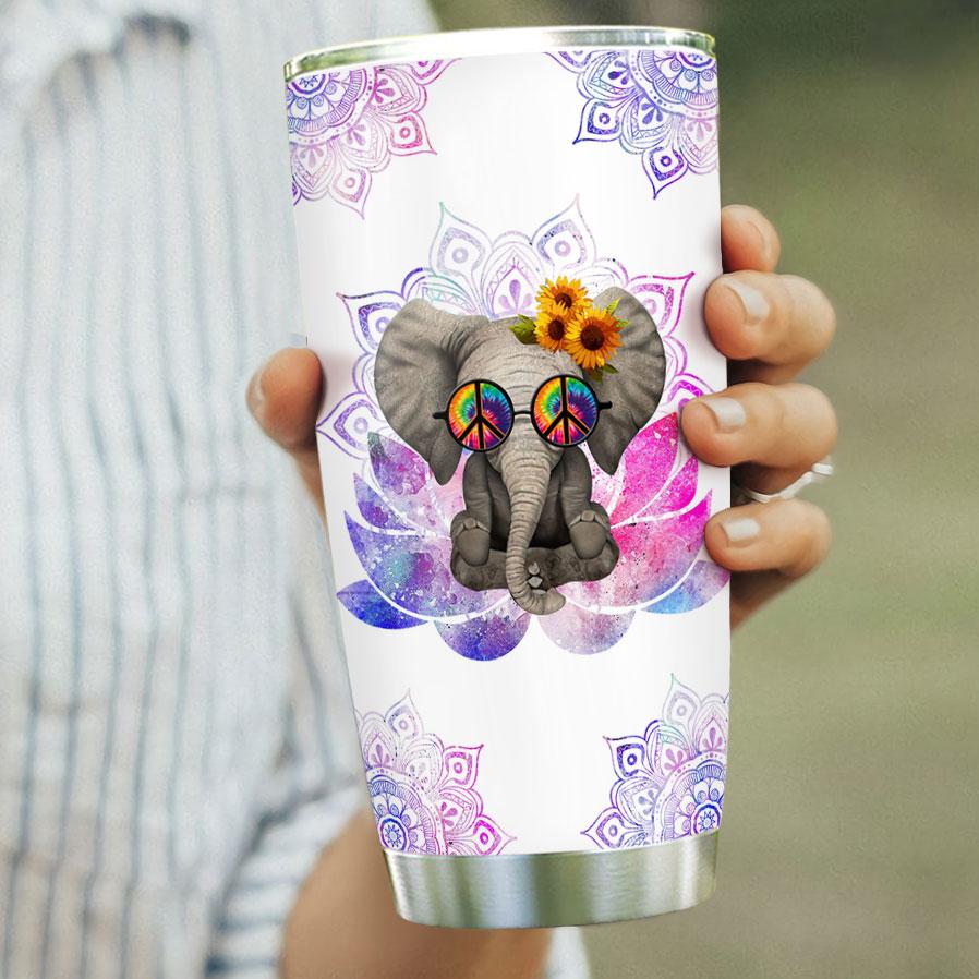 Hippie Elephant Mostly Peace Love Light- Hippie Tumbler 0921