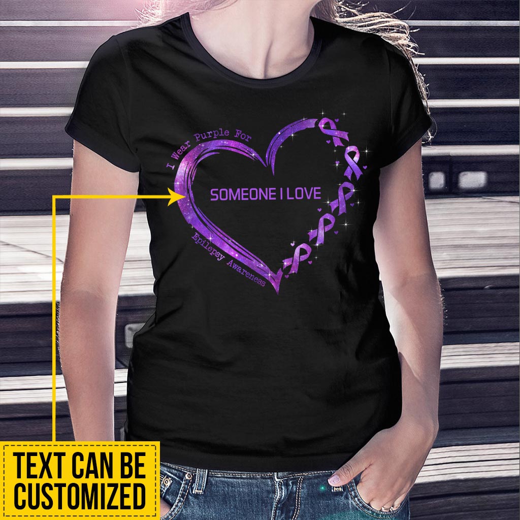 I Wear Purple For Someone I Love Heart - Epilepsy Awareness Personalized T-shirt And Hoodie