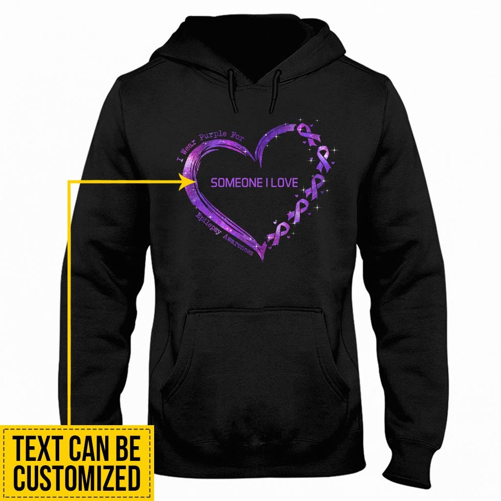I Wear Purple For Someone I Love Heart - Epilepsy Awareness Personalized T-shirt And Hoodie