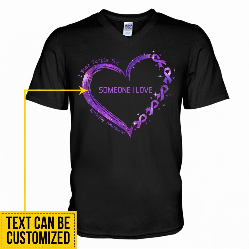 I Wear Purple For Someone I Love Heart - Epilepsy Awareness Personalized T-shirt And Hoodie