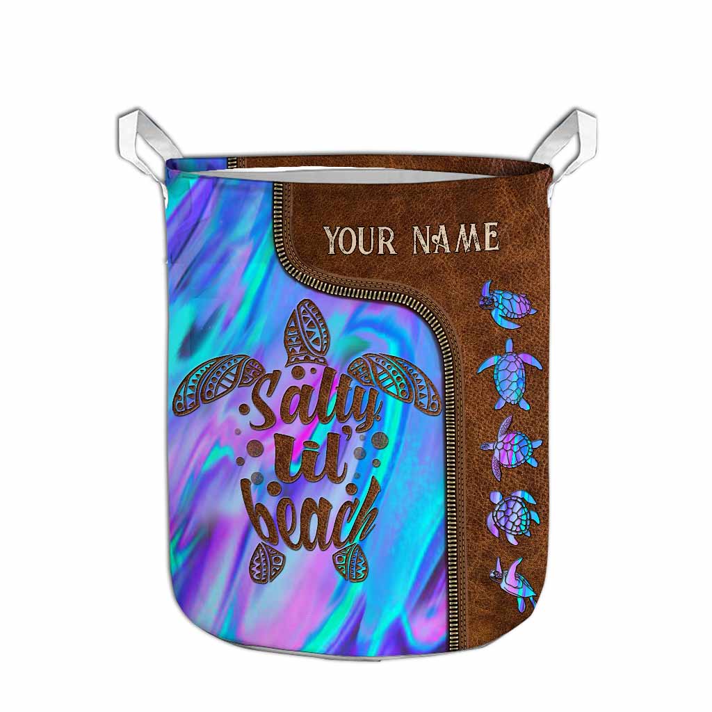 Salty Lil' Beach - Turtle Personalized Leather Pattern Print Laundry Basket