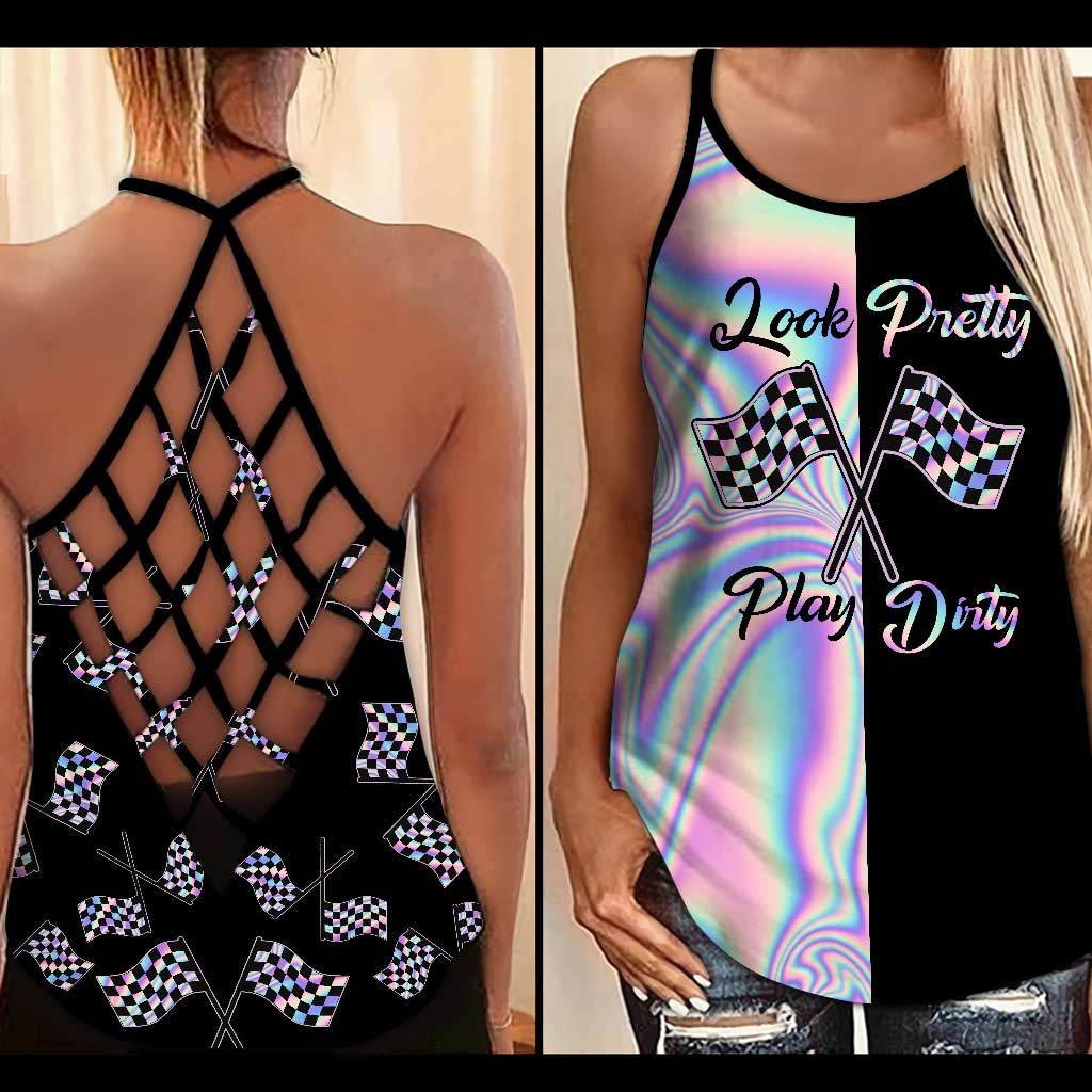 Look Pretty Play Dirty - Racing Cross Tank Top