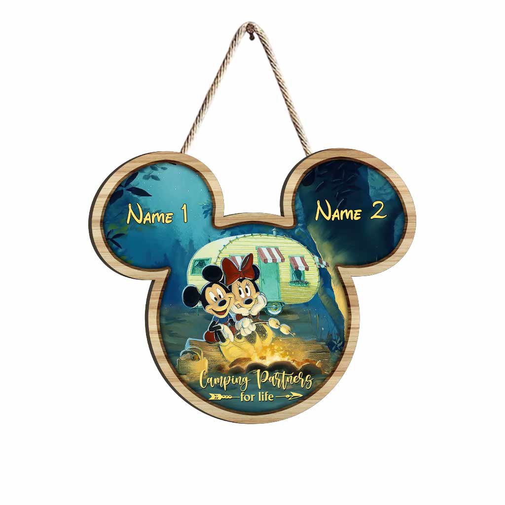 Camping Partners For Life - Personalized Couple Wood Sign With 3D Pattern Print