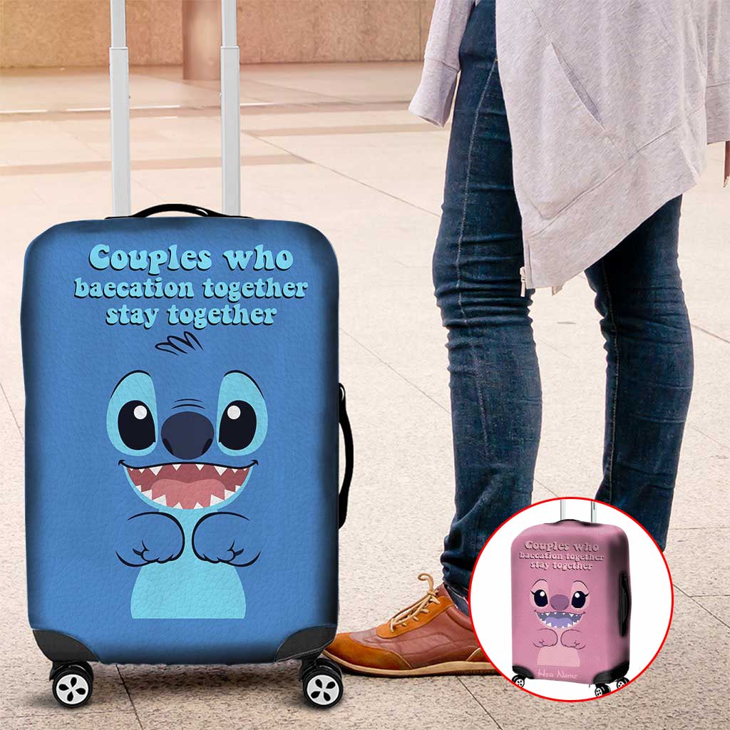 Baecation Ohana - Personalized Couple Travelling Luggage Cover With Leather Pattern Print