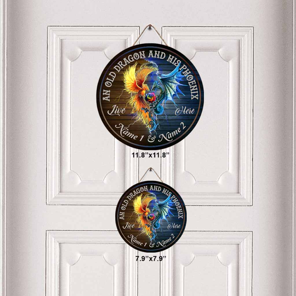 An Old Dragon And His Phoenix Live Here Personalized Round Wood Sign