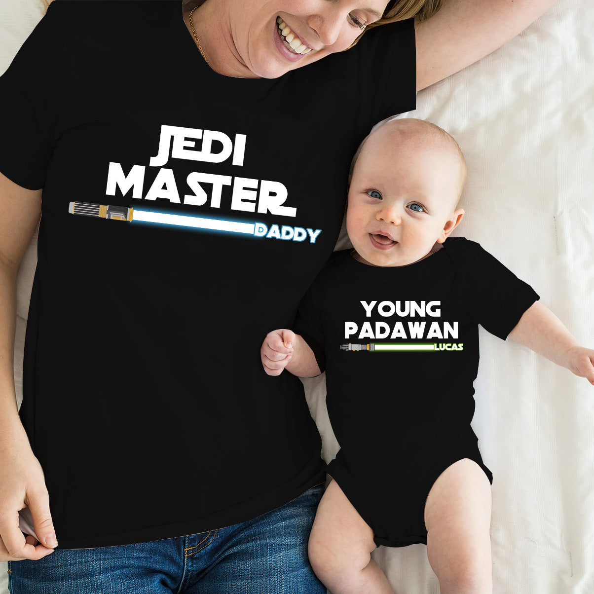First Father's Day - Personalized The Force T-shirt And Baby Onesie