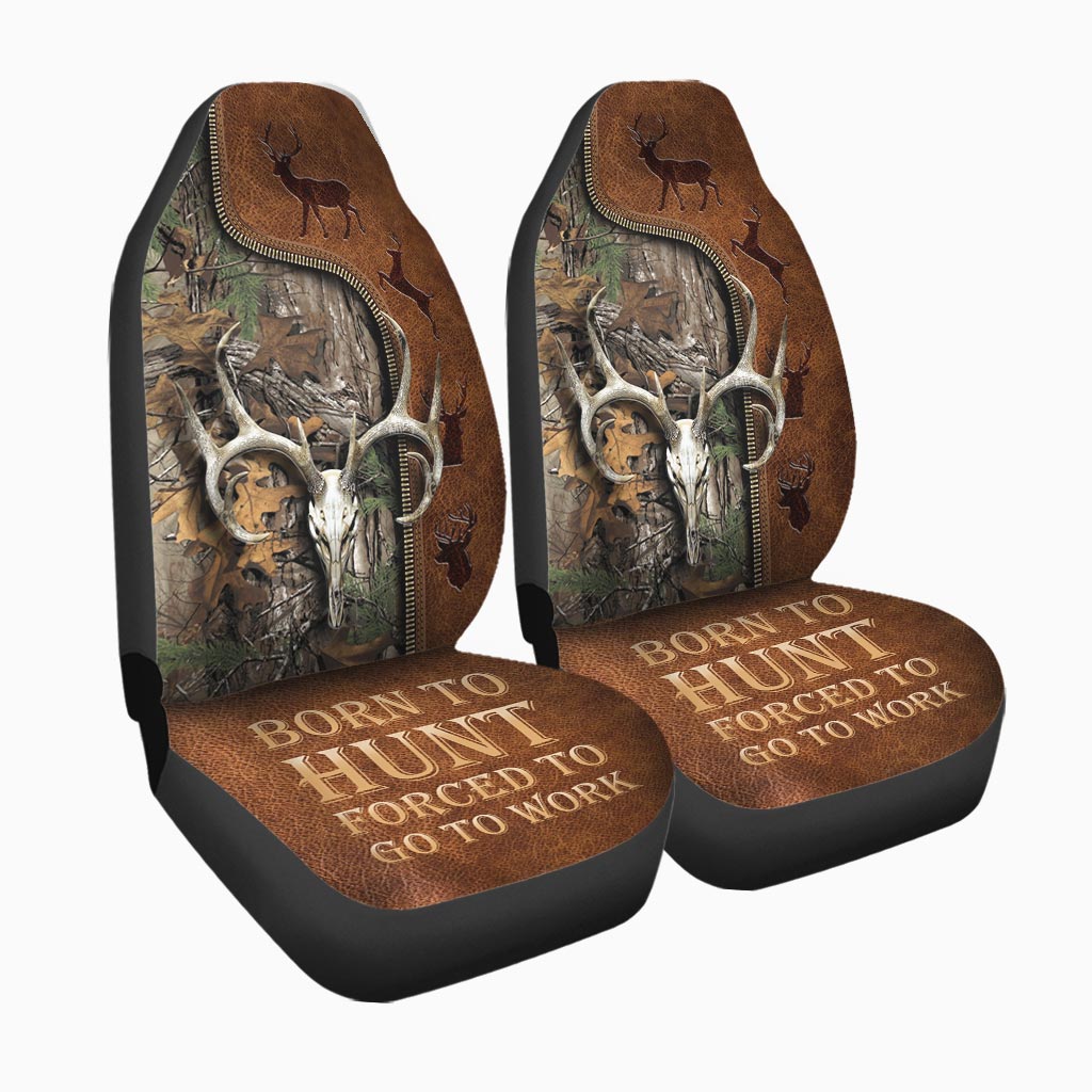 Born To Hunt Forced To Go To Work - Hunting Seat Covers With Leather Pattern Print
