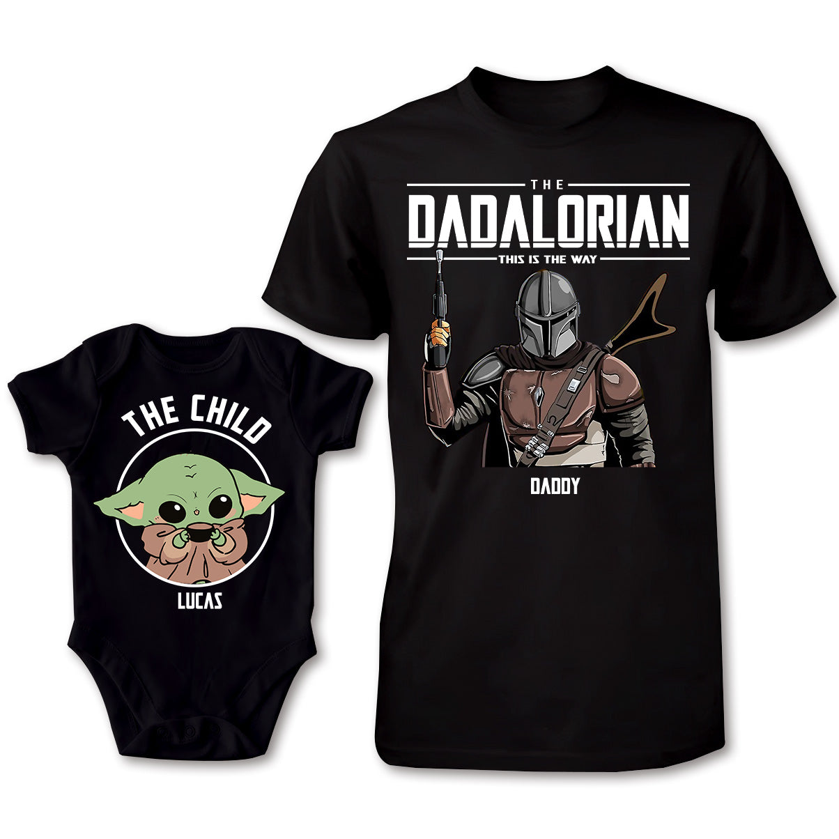 First Father's Day - Personalized The Force T-shirt And Baby Onesie
