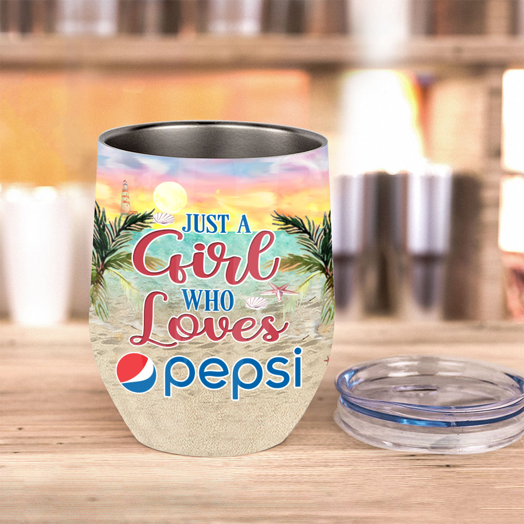 Just A Girl Who Loves - Personalized Blue Soft Drink Wine Tumbler