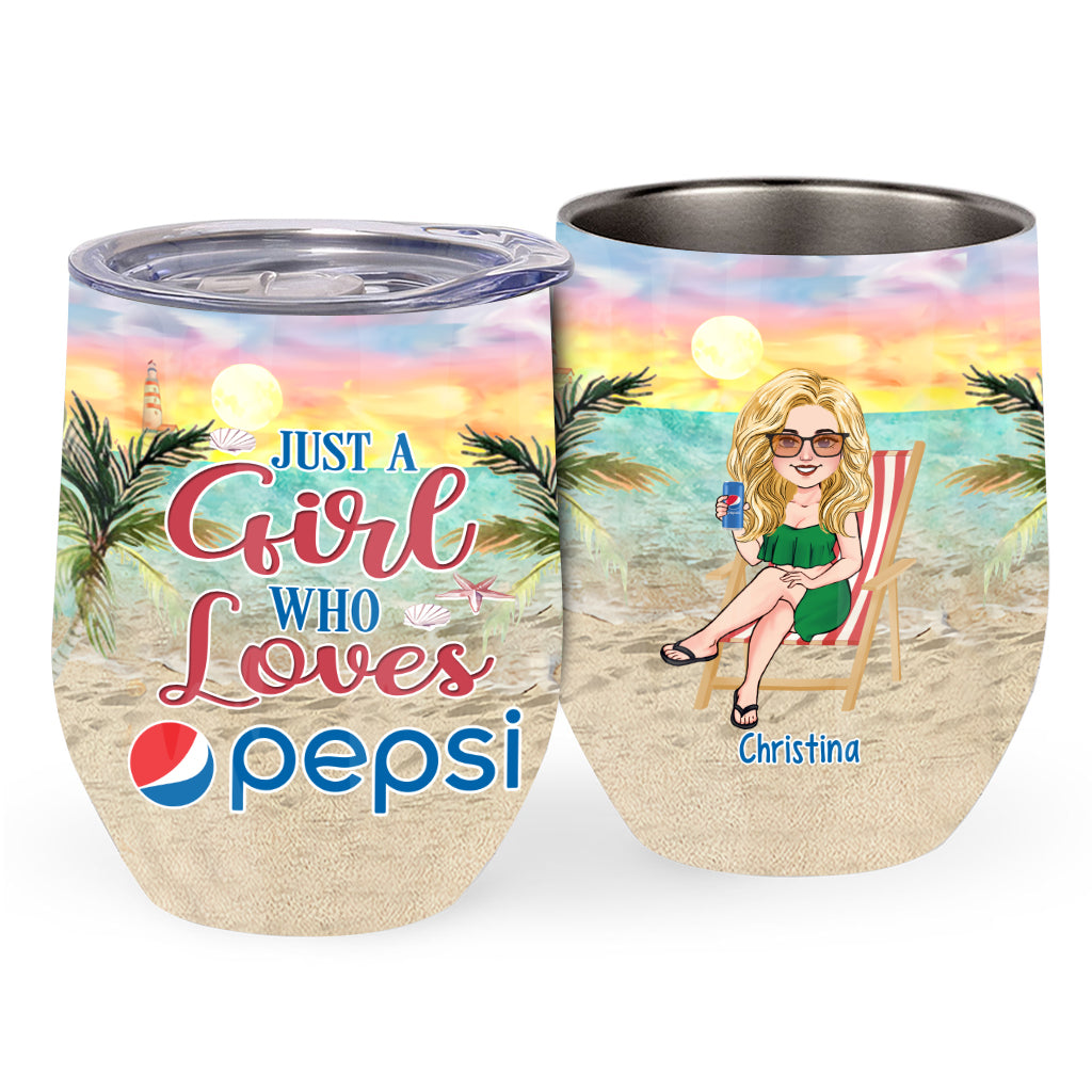 Just A Girl Who Loves - Personalized Blue Soft Drink Wine Tumbler