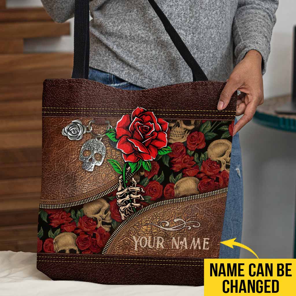 Skulls And Roses Personalized Tote Bag