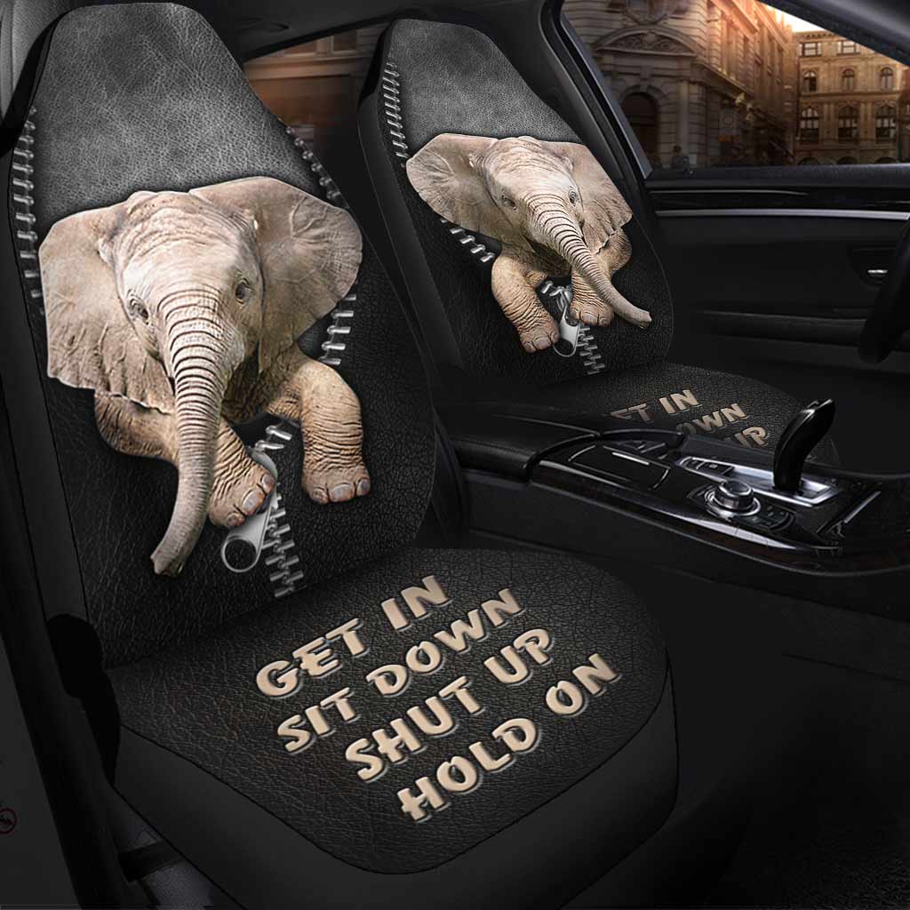 Get In Sit Down Shut Up Hold On - Elephant Seat Covers With Leather Pattern Print