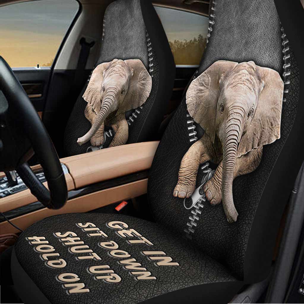 Get In Sit Down Shut Up Hold On - Elephant Seat Covers With Leather Pattern Print