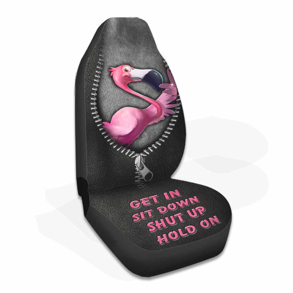 Get In Sit Down Shut Up Hold On - Flamingo Seat Covers With Leather Pattern Print