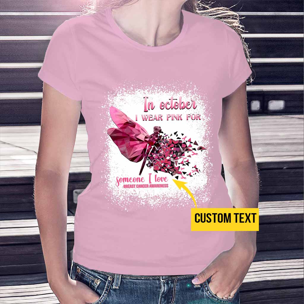 In October I Wear Pink Dragonfly Polygonal - Breast Cancer Awareness Personalized T-shirt And Hoodie