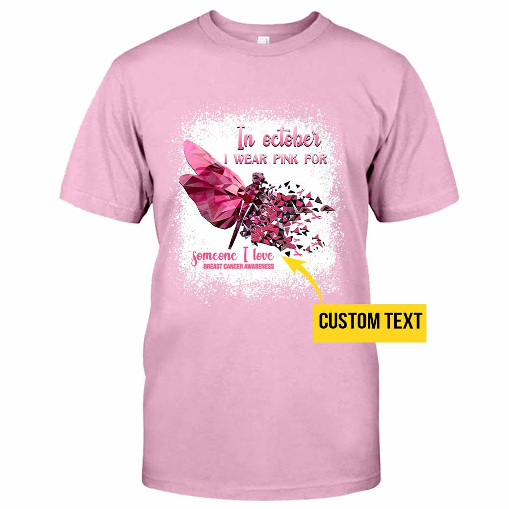In October I Wear Pink Dragonfly Polygonal - Breast Cancer Awareness Personalized T-shirt And Hoodie