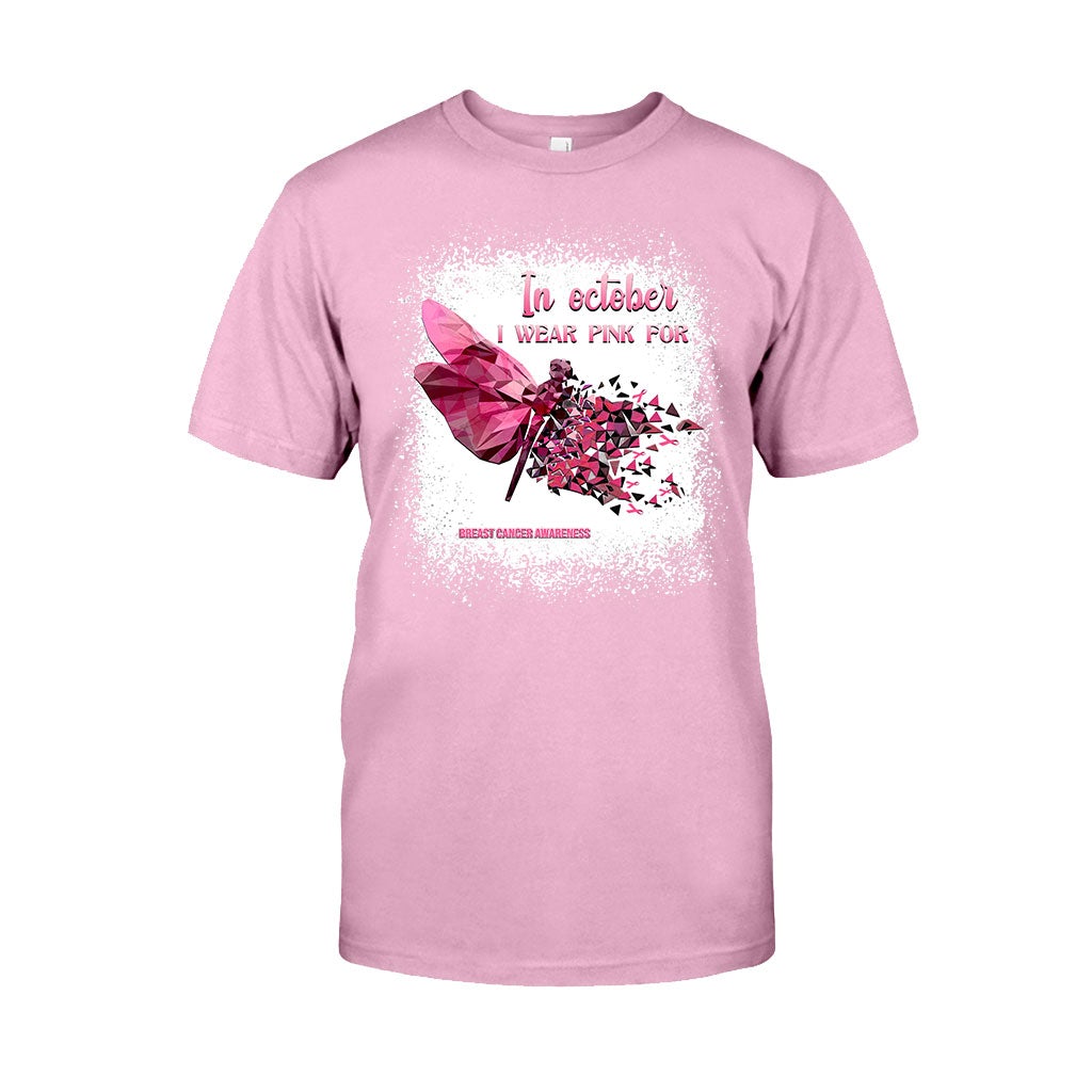 In October I Wear Pink Dragonfly Polygonal - Breast Cancer Awareness Personalized T-shirt And Hoodie