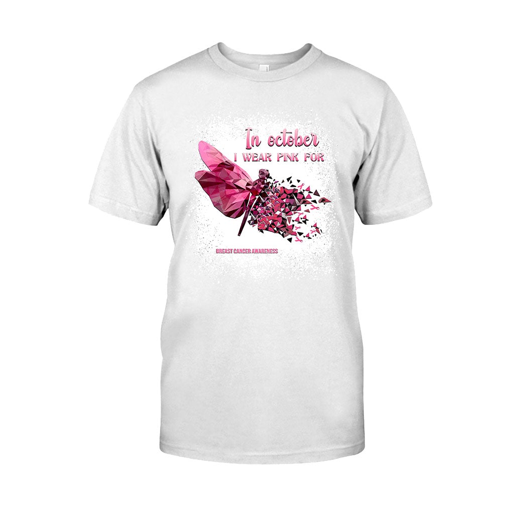 In October I Wear Pink Dragonfly Polygonal - Breast Cancer Awareness Personalized T-shirt And Hoodie