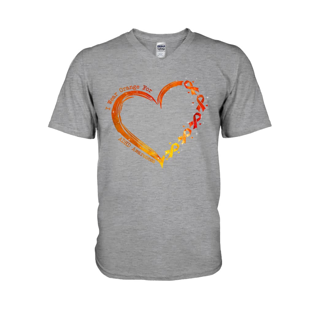 I Wear Orange For Someone I Love Heart - ADHD Awareness Personalized T-shirt And Hoodie