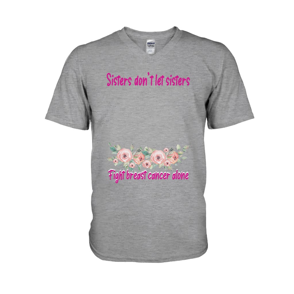 Sisters Don't Let Sisters Fight Cancer Alone - Personalized Breast Cancer Awareness T-shirt and Hoodie
