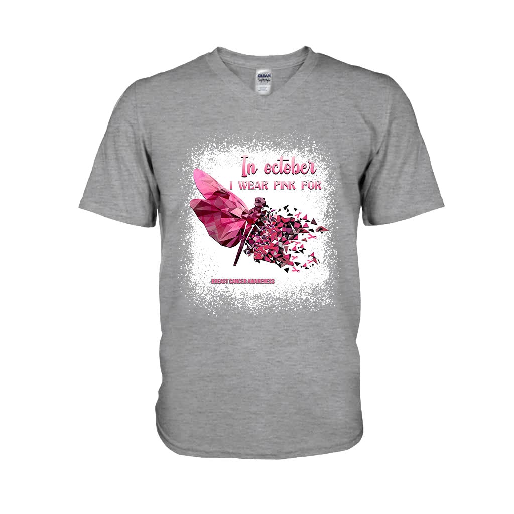 In October I Wear Pink Dragonfly Polygonal - Breast Cancer Awareness Personalized T-shirt And Hoodie