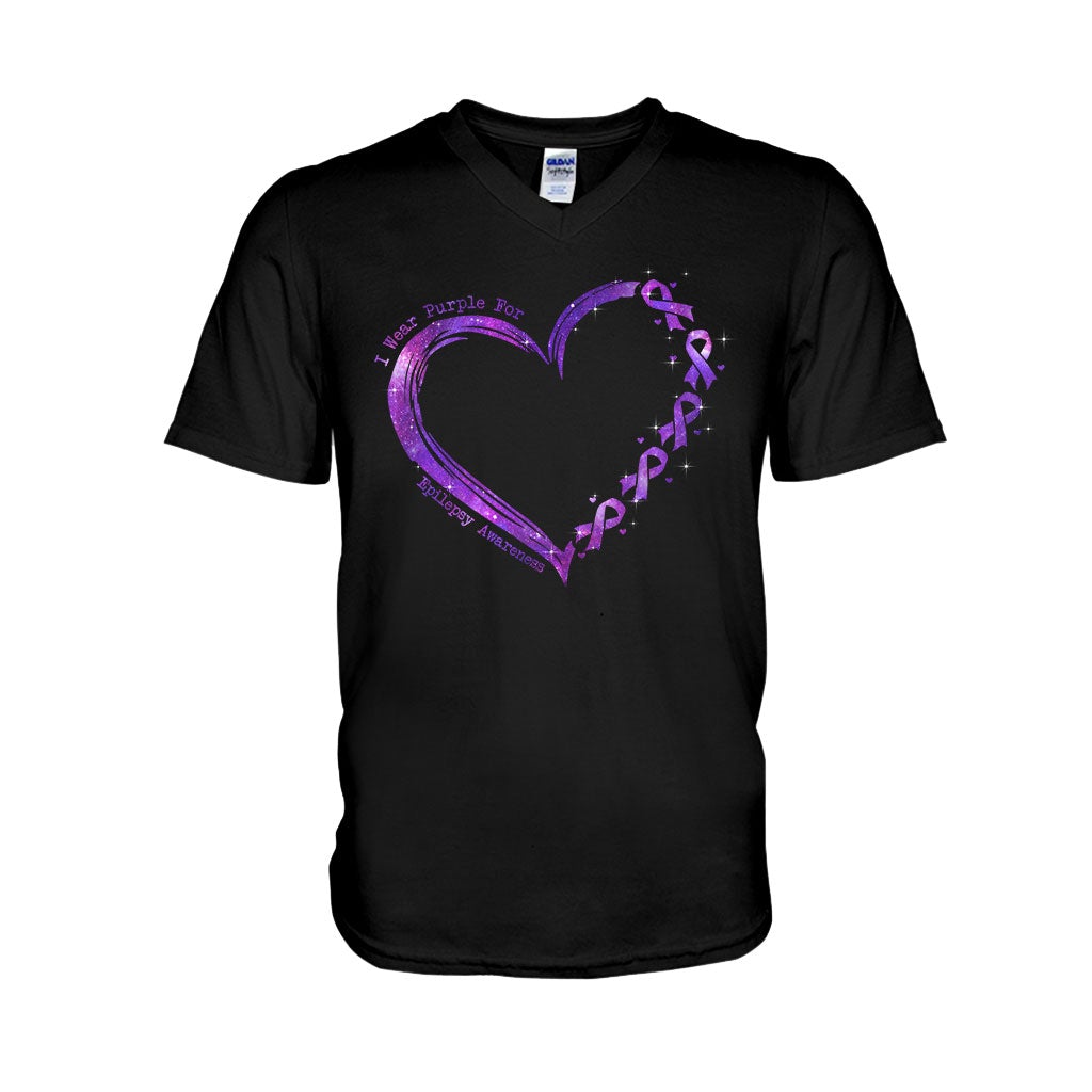 I Wear Purple For Someone I Love Heart - Epilepsy Awareness Personalized T-shirt And Hoodie