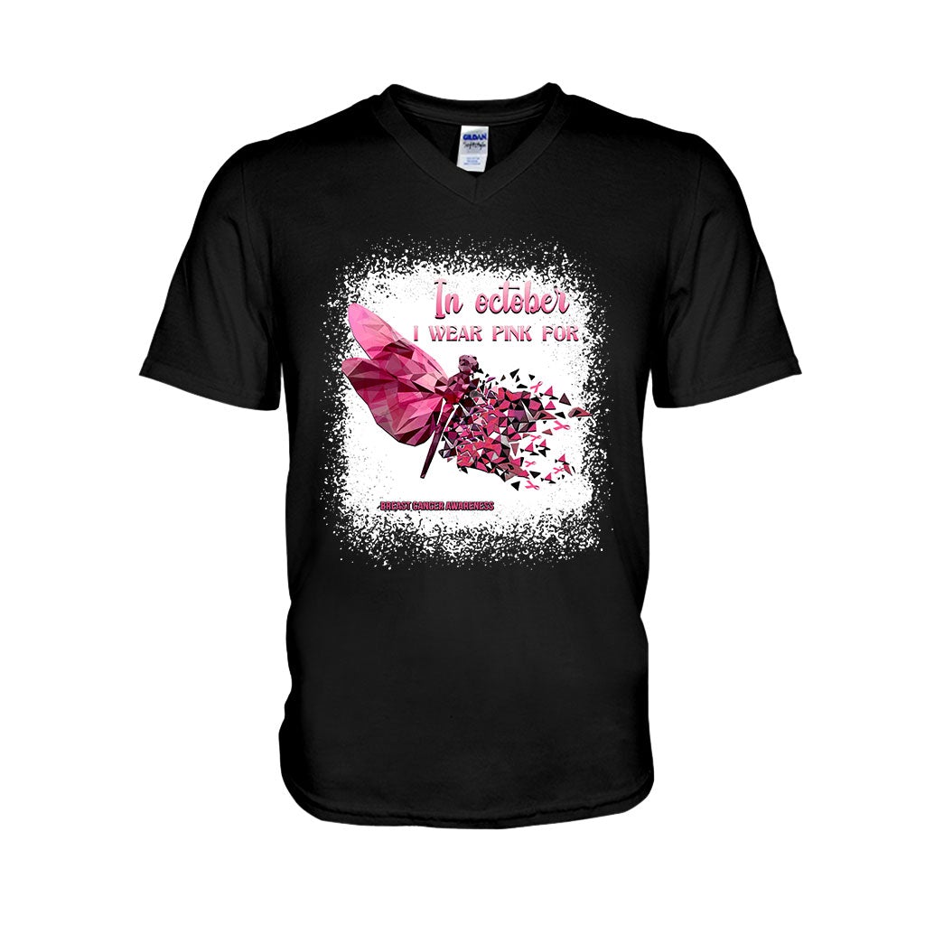 In October I Wear Pink Dragonfly Polygonal - Breast Cancer Awareness Personalized T-shirt And Hoodie