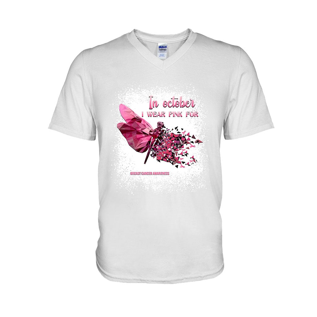 In October I Wear Pink Dragonfly Polygonal - Breast Cancer Awareness Personalized T-shirt And Hoodie