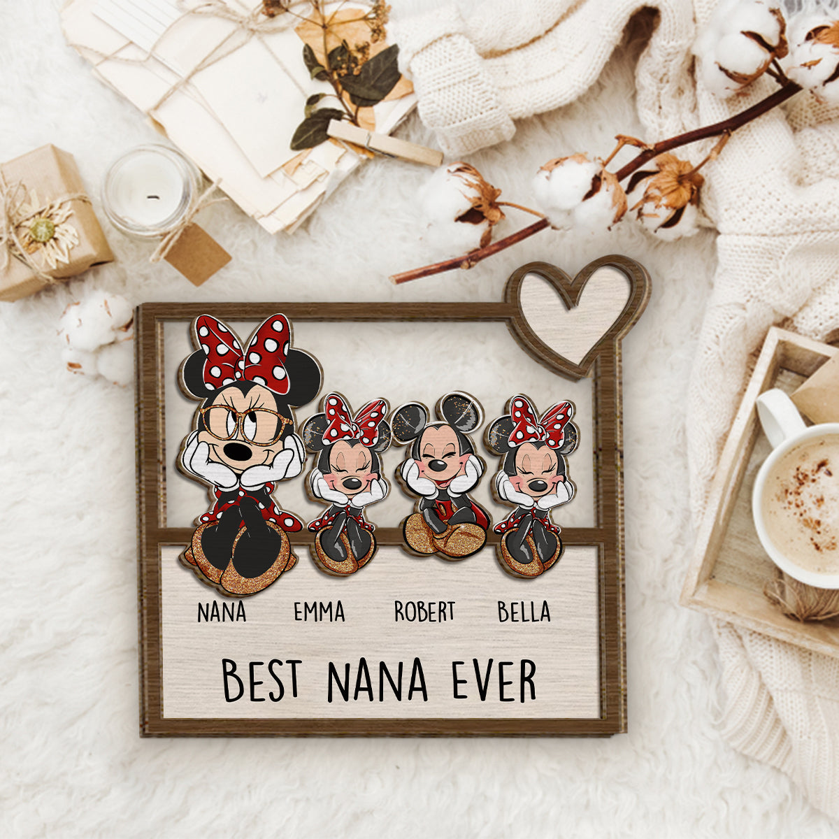 Best Grandma Nana Mother Mom Ever Mouse Ears Magic - Personalized Grandma 2 Layered Wood Sign / Wood Plaque