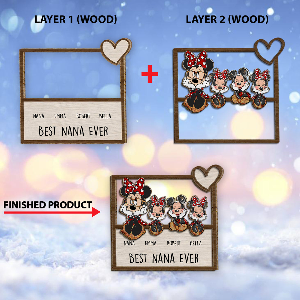 Best Grandma Nana Mother Mom Ever Mouse Ears Magic - Personalized Grandma 2 Layered Wood Sign / Wood Plaque
