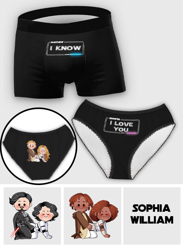 I Love You I Know - Personalized Couple Lace Border Women Briefs And Men’s Boxer Briefs