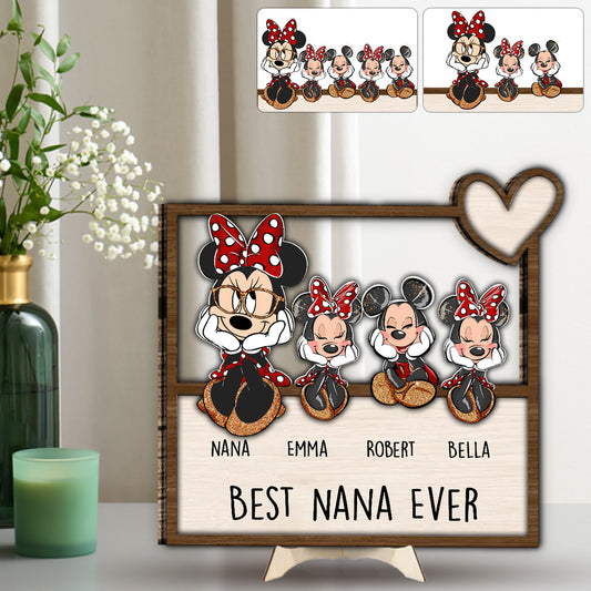 Best Grandma Nana Mother Mom Ever Mouse Ears Magic - Personalized Grandma 2 Layered Wood Sign / Wood Plaque