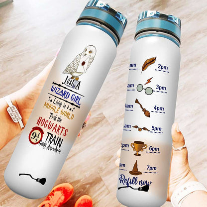 Just A Wizard Girl - Personalized The Magic World Water Tracker Bottle 0423