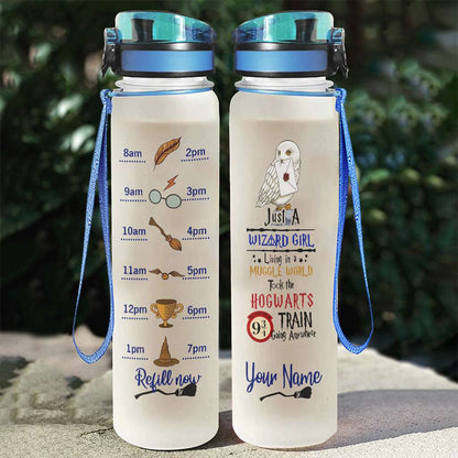 Just A Wizard Girl - Personalized The Magic World Water Tracker Bottle 0423