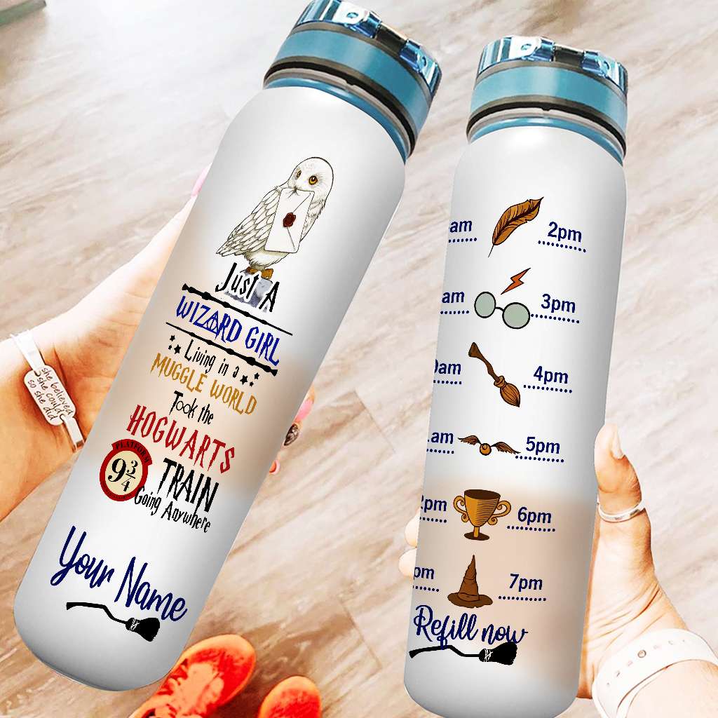 Just A Wizard Girl - Personalized The Magic World Water Tracker Bottle 0423