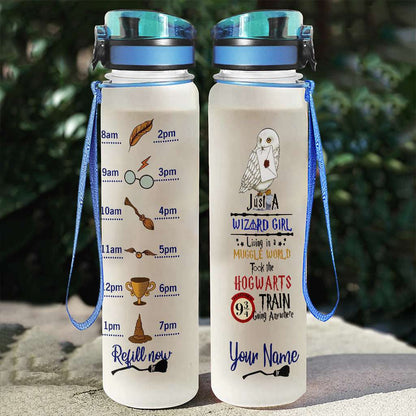 Just A Wizard Girl - Personalized The Magic World Water Tracker Bottle 0423