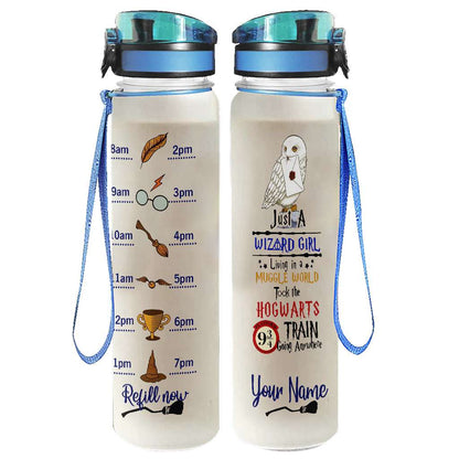 Just A Wizard Girl - Personalized The Magic World Water Tracker Bottle 0423