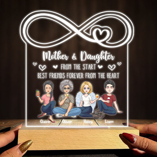 Mom Infinity Love Between Mother & Daughter - Personalized Mother's Day Mother Shaped Plaque Light Base