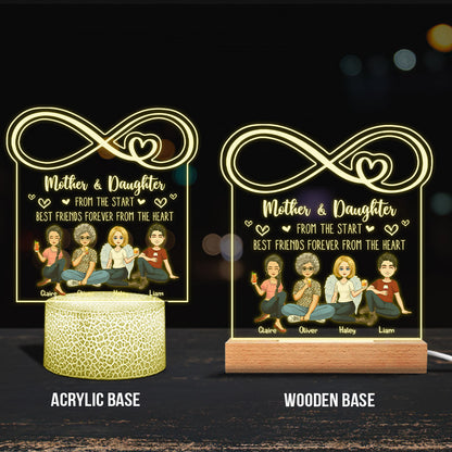 Mom Infinity Love Between Mother & Daughter - Personalized Mother's Day Mother Shaped Plaque Light Base