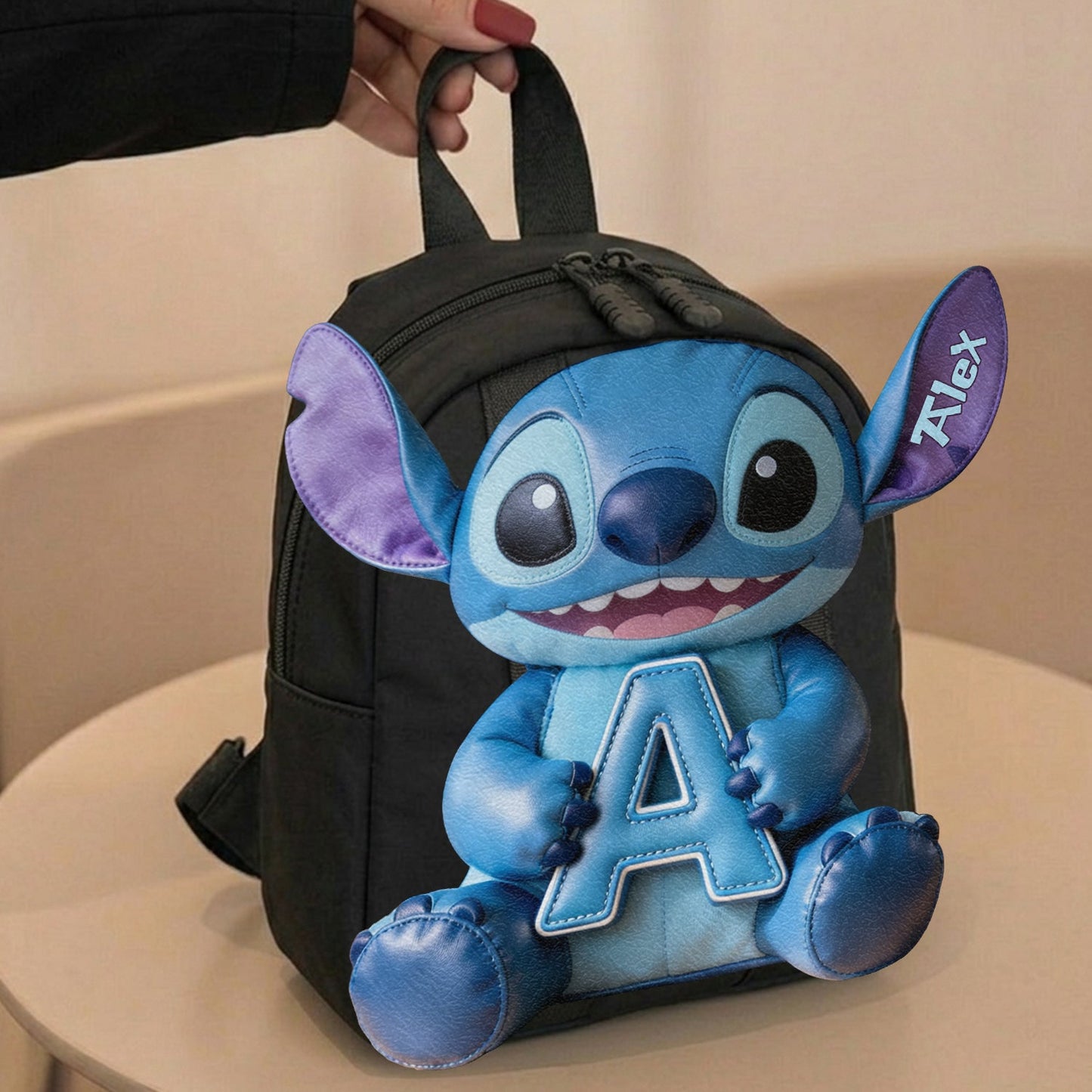 Cute Blue Alien & Letter - Personalized Ohana Changeable Leather Patch Backpack